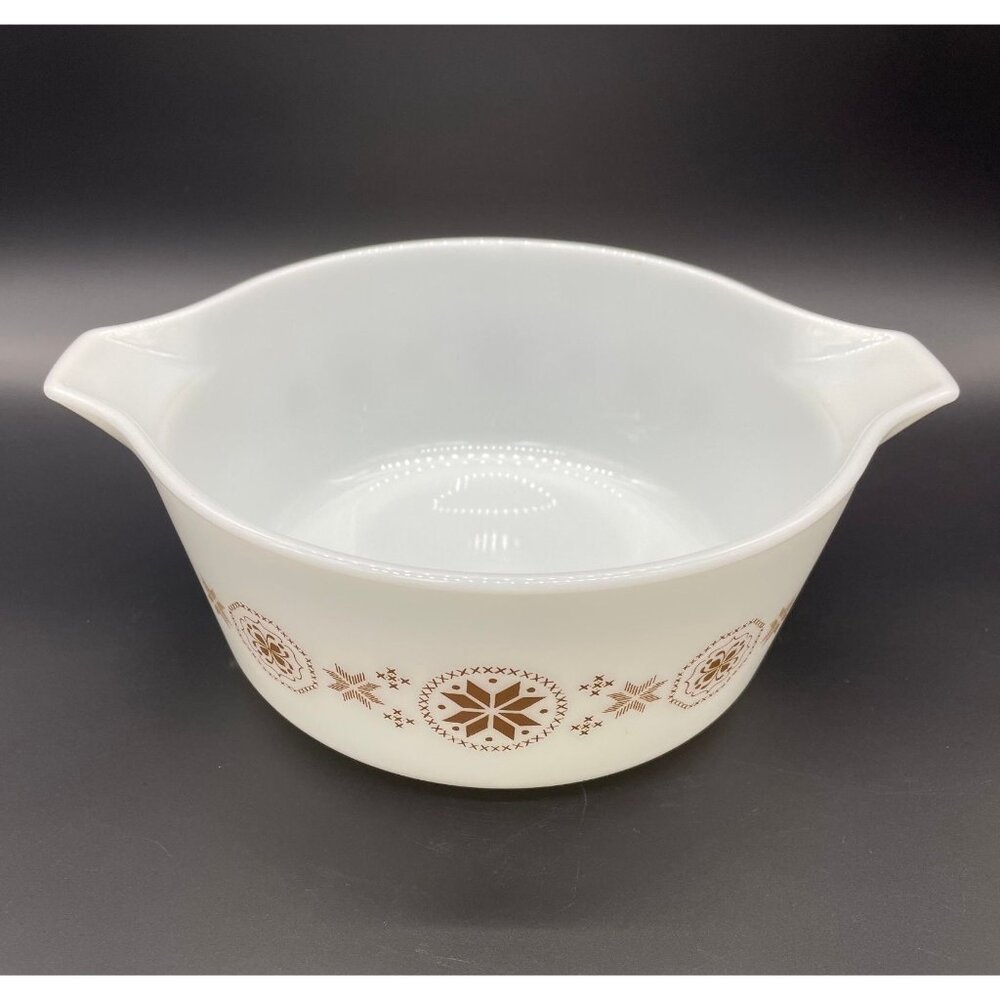 Vintage Pyrex Casserole Dish Town Country Snowflake Brown White 475-B 2.5 Quart